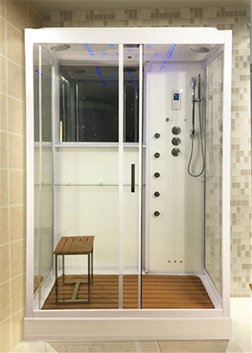 As tendas de chuveiro completas da cabine de vidro branca do chuveiro com bronze jorram controle de computador